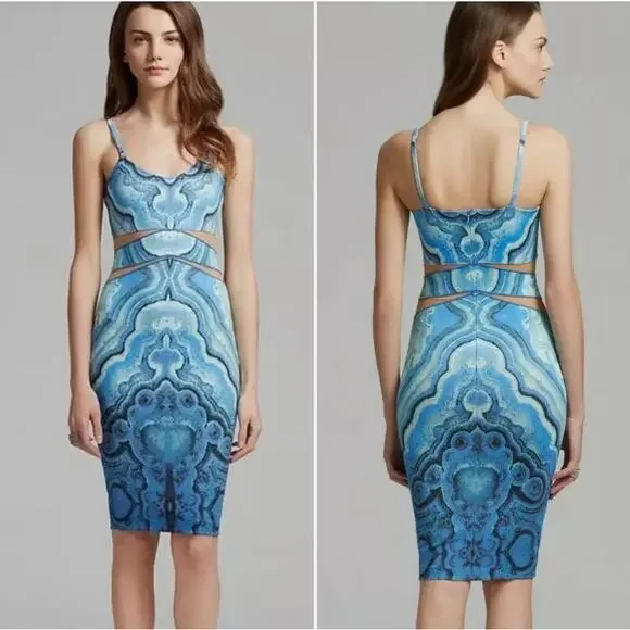 Y2K Torn by Ronny Kobo Patterned Cutout Bodycon Dress XS Paris Hilton - Picture 3 of 14